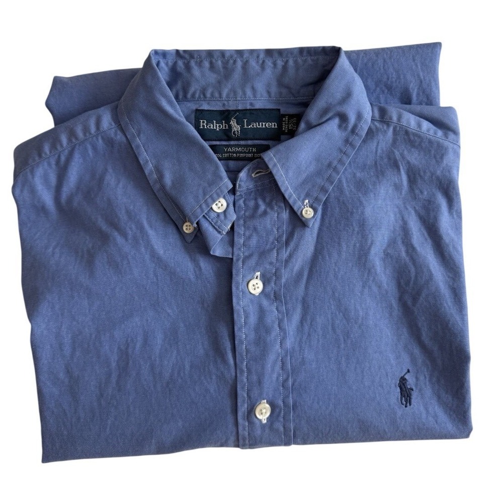 Mens Ralph Lauren 15.5-32/33 Blue Dress Shirt Yarmouth Cotton Pinpoint Oxford